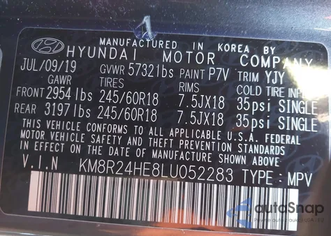 2020 Hyundai Palisade Sel из США, поврежденный, VIN KM8R24HE8LU052283